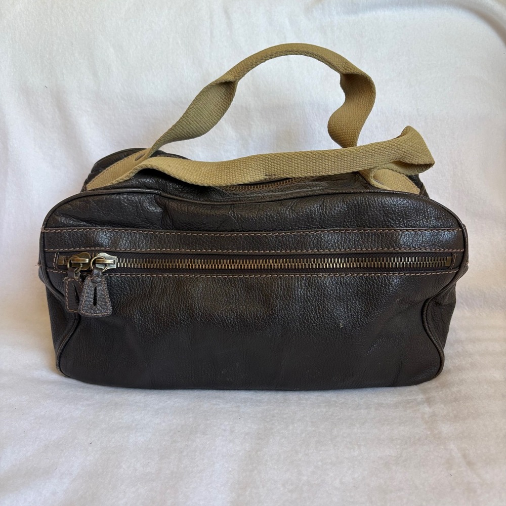 Barneys New York Brown Pebbled Leather Satchel Bag Made in Italy Canvas Strap